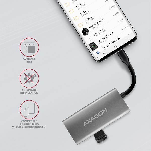 AXAGON HMC-4G2 2x USB-A + 2x USB-C, USB-C 3.2 Gen 2 10Gbps hub, 13cm USB-C cable *USBCM *USBCF *USBAF