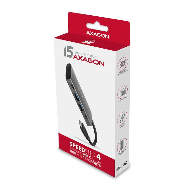 AXAGON HMC-4G2 2x USB-A + 2x USB-C, USB-C 3.2 Gen 2 10Gbps hub, 13cm USB-C cable *USBCM *USBCF *USBAF