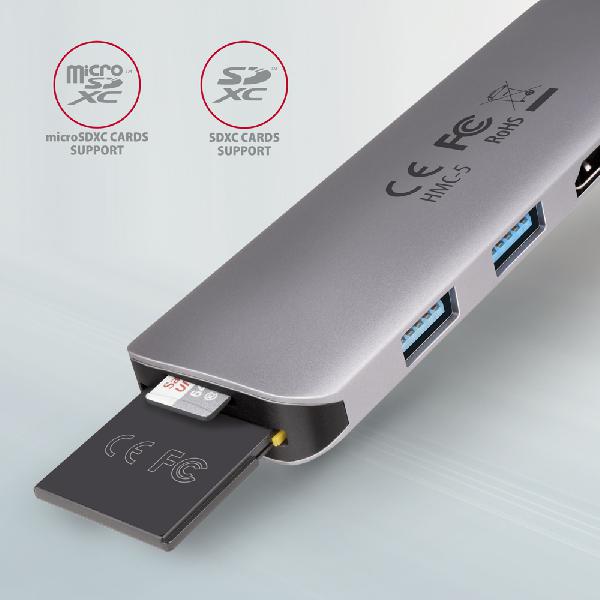 AXAGON HMC-5 2x USB-A, HDMI, SD/microSD, USB 3.2 Gen 1 hub, PD 100W, 20cm USB-C cable *USBCM *USBCF *HDMIF *USBAF *SDF *MSDF