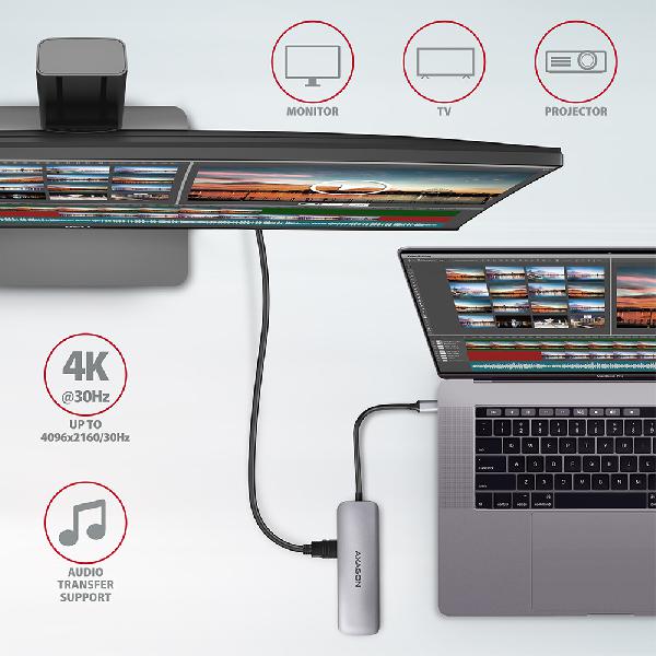 AXAGON HMC-5 2x USB-A, HDMI, SD/microSD, USB 3.2 Gen 1 hub, PD 100W, 20cm USB-C cable *USBCM *USBCF *HDMIF *USBAF *SDF *MSDF