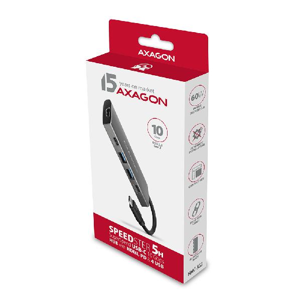 AXAGON HMC-5G2 2x USB-A + 2x USB-C + HDMI, USB-C 3.2 Gen 2 10Gbps hub, PD 60W, 13cm USB-C cable *USBCM *USBCF *HDMIF *USBAF