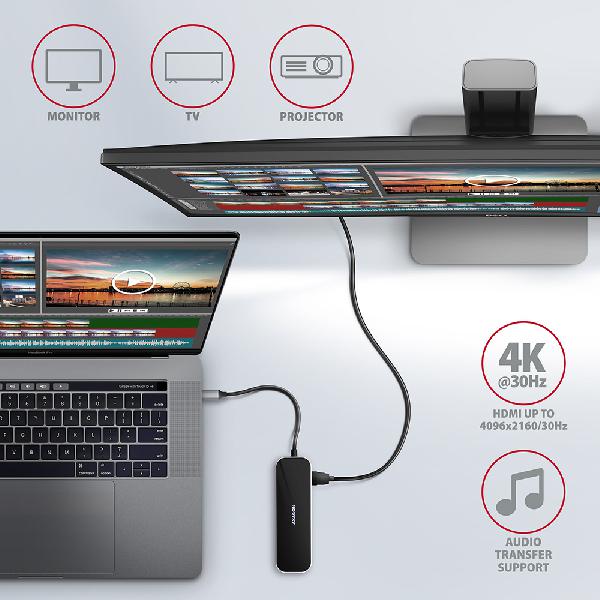 AXAGON HMC-6GL 3x USB-A, HDMI, RJ-45, USB 3.2 Gen 1 hub, PD 100W, 20cm USB-C cable *USBCM *USBCF *HDMIF *USBAF *RJ45F