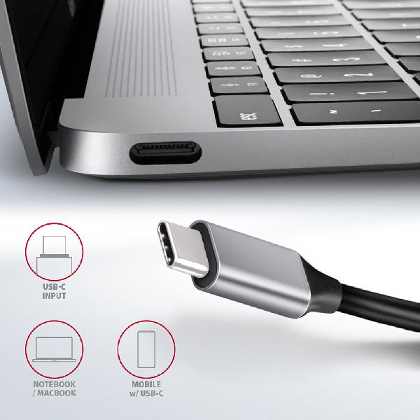 AXAGON HMC-6GL 3x USB-A, HDMI, RJ-45, USB 3.2 Gen 1 hub, PD 100W, 20cm USB-C cable *USBCM *USBCF *HDMIF *USBAF *RJ45F