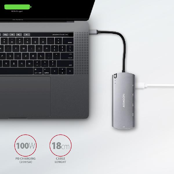 AXAGON HMC-6M2 USB-C 3.2 Gen 1 hub w. M.2 SATA + HDMI + GLAN + 2x USB-A + PD 100W *USBCM *USBCF *USBAF *HDMIF *RJ45F *M.2