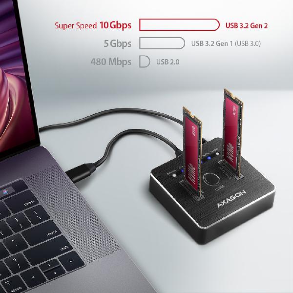 AXAGON ADSA-M2C USB-C 3.2 Gen2 - 2x NVMe CLONE DUAL SDD Dock Station *USBAM *USBCM *USBCF *SATAF