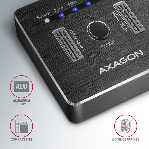 AXAGON ADSA-M2C USB-C 3.2 Gen2 - 2x NVMe CLONE DUAL SDD Dock Station *USBAM *USBCM *USBCF *SATAF