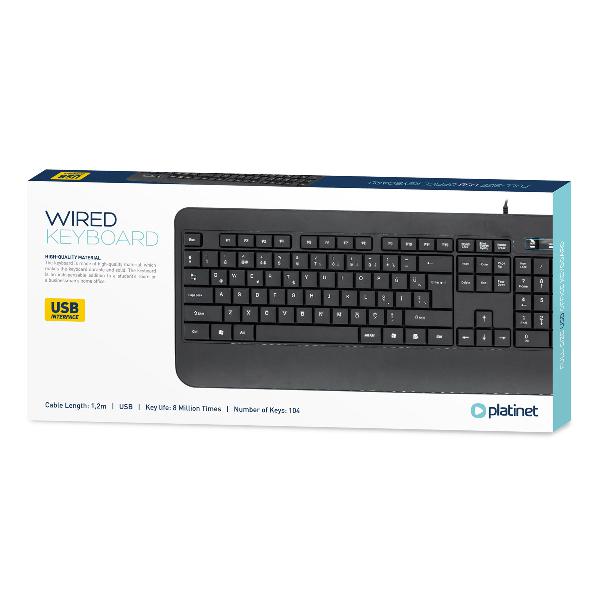 Platinet keyboard K110 - 104 keys, 1,2 m USB, 449.2*192.4*22 mm, 8 mln x keystroke