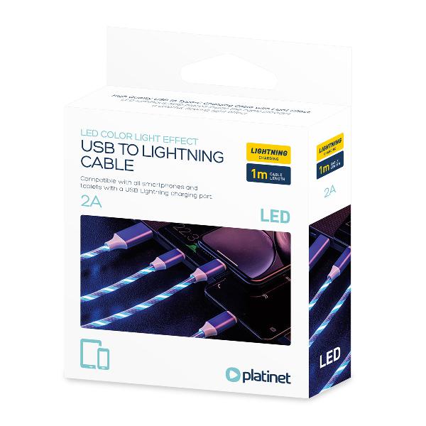 Platinet USBA to Lightning LED cable BLUE - 1,5A, 1m *USBAM, *LIGHTNINGM