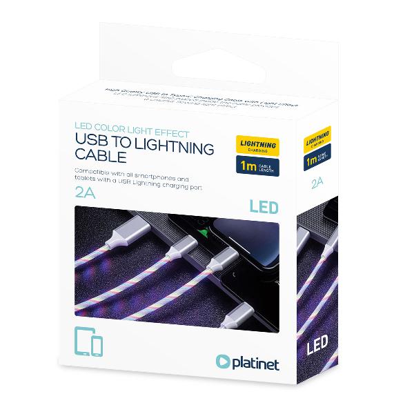 Platinet USBA to Lightning LED cable WHITE - 1,5A, 1m *USBAM, *LIGHTNINGM