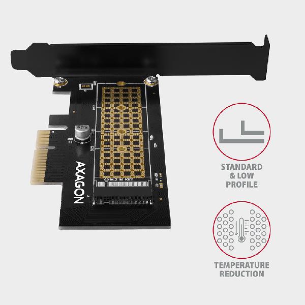 AXAGON PCEM2-ND PCE-E 3.0 8x - dual M.2 NVMe M-key slot adapter w. dataswitch, SP & LP, up to 110mm SSD