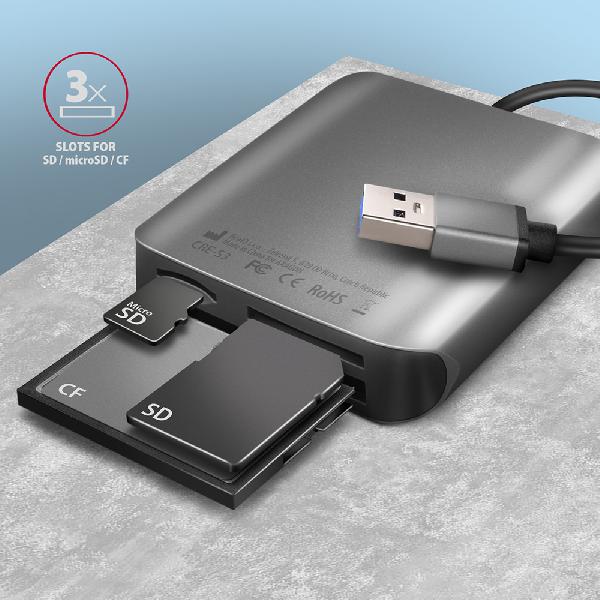 AXAGON CRE-S3 External card reader USB-A 3.2 Gen 1, 3-slot & lun SD/microSD/CF, UHS-II