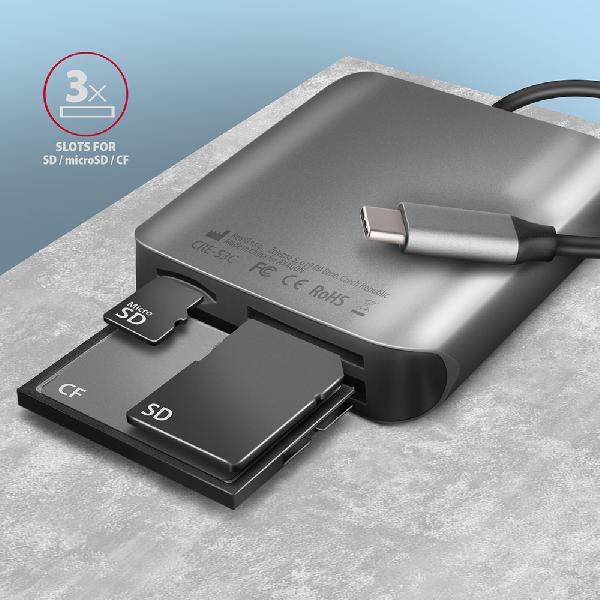 AXAGON CRE-S3C External card reader USB-C 3.2 Gen 1, 3-slot & lun SD/microSD/CF, UHS-II