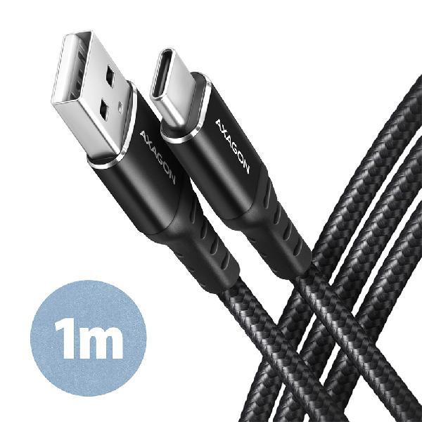 AXAGON BUCM-AM10AB cable USB-C <-> USB-A, 1m, USB 2.0, 3A, ALU, braid, Black
