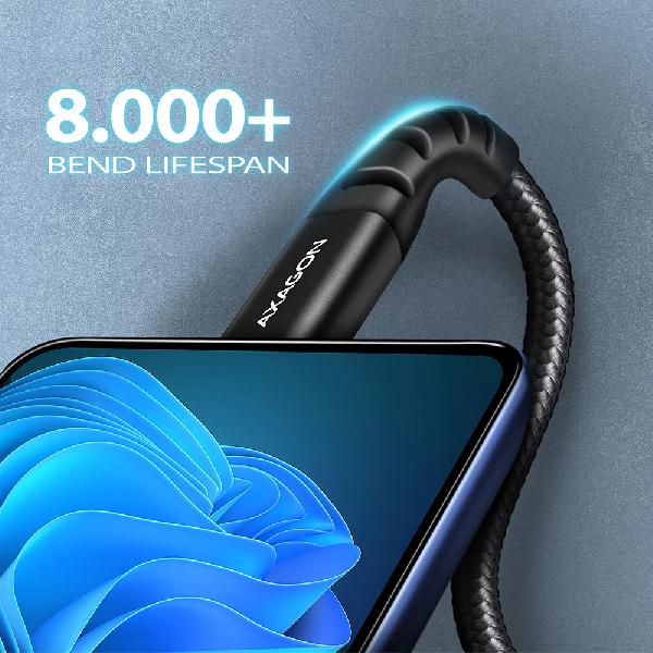 AXAGON BUCM-AM10AB cable USB-C <-> USB-A, 1m, USB 2.0, 3A, ALU, braid, Black