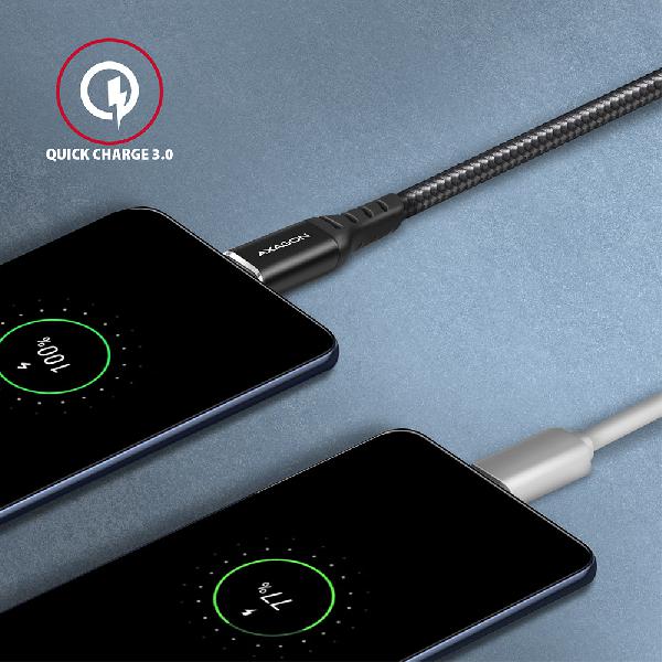 AXAGON BUCM-AM10AB cable USB-C <-> USB-A, 1m, USB 2.0, 3A, ALU, braid, Black