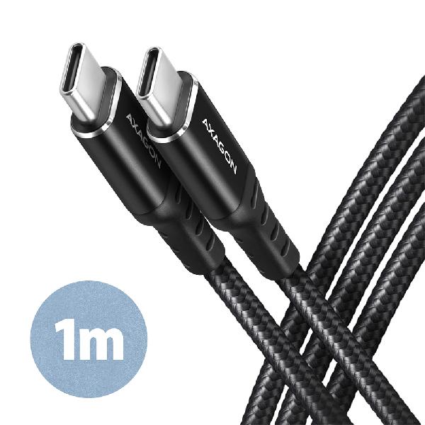 AXAGON BUCM-CM10AB cable USB-C <-> USB-C 2.0, 1m, PD 60W, 3A, ALU, braid, Black