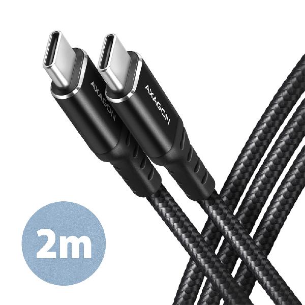 AXAGON BUCM-CM20AB cable USB-C <-> USB-C 2.0, 2m, PD 60W, 3A, ALU, braid, Black