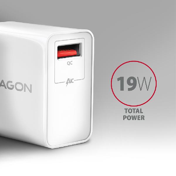 AXAGON ACU-QC19W wall charger 1x QC3.0/AFC/FCP/SMART, 19W, white