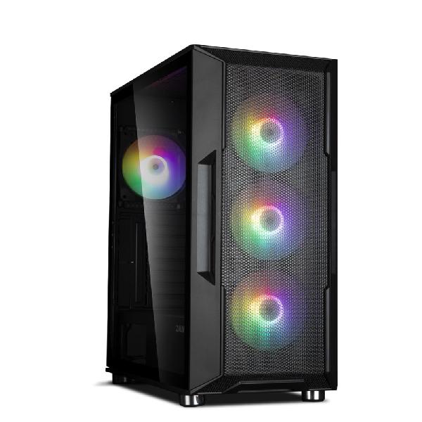 Zalman I3 Neo Black ATX Mid Tower PC Case, Mesh front for efficient cooling, Pre-installed fan: 3 x 120mm white LED front, 1 x 120mm white LED rear, 2 x 3.5, 3 x 2.5, Arcyl window left, 457(D) x 195(W) x 467(H)mm