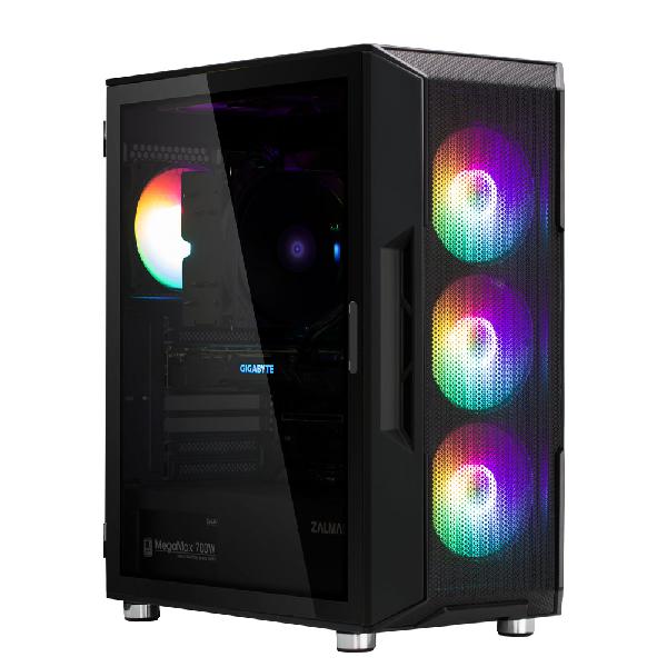 Zalman I3 Neo Black ATX Mid Tower PC Case, Mesh front for efficient cooling, Pre-installed fan: 3 x 120mm RGB LED front, 1 x 120mm RGB LED rear, 2 x 3.5, 3 x 2.5, Tempered Glass window left, 422(D) x 219(W) x 484(H)mm