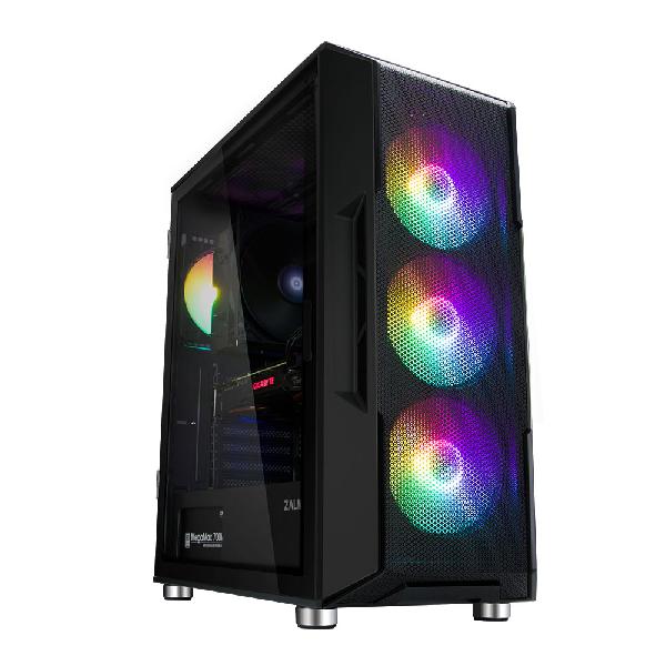 Zalman I3 Neo Black ATX Mid Tower PC Case, Mesh front for efficient cooling, Pre-installed fan: 3 x 120mm RGB LED front, 1 x 120mm RGB LED rear, 2 x 3.5, 3 x 2.5, Tempered Glass window left, 422(D) x 219(W) x 484(H)mm