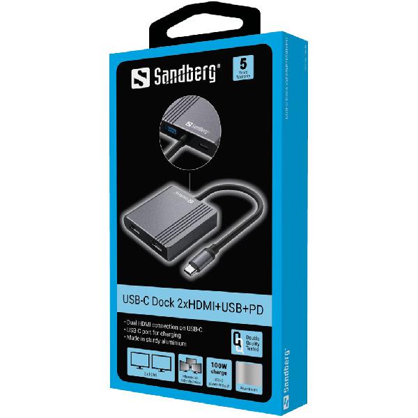 Sandberg USB-C Dock 2xHDMI+USB+PD