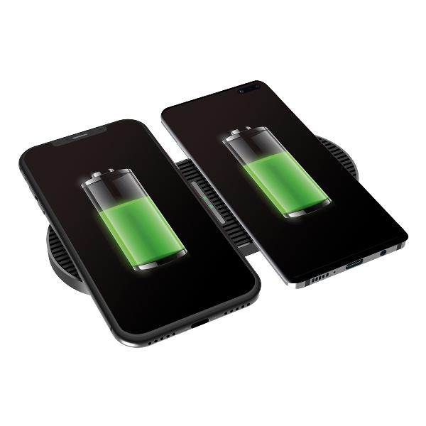 Platinet QI Wireless Charger - DUO 2x10W type C - zwart, 2 telefoons gelijktijdig laden (alleen lader zonder adapter en kabel)
