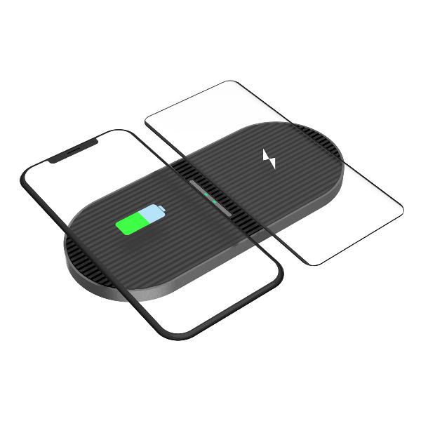 Platinet QI Wireless Charger - DUO 2x10W type C - zwart, 2 telefoons gelijktijdig laden (alleen lader zonder adapter en kabel)