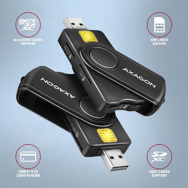 AXAGON CRE-SMP2A USB Smart card & SD/microSD/SIM card PocketReader