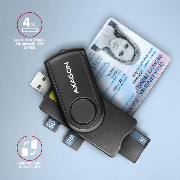 AXAGON CRE-SMP2A USB Smart card & SD/microSD/SIM card PocketReader