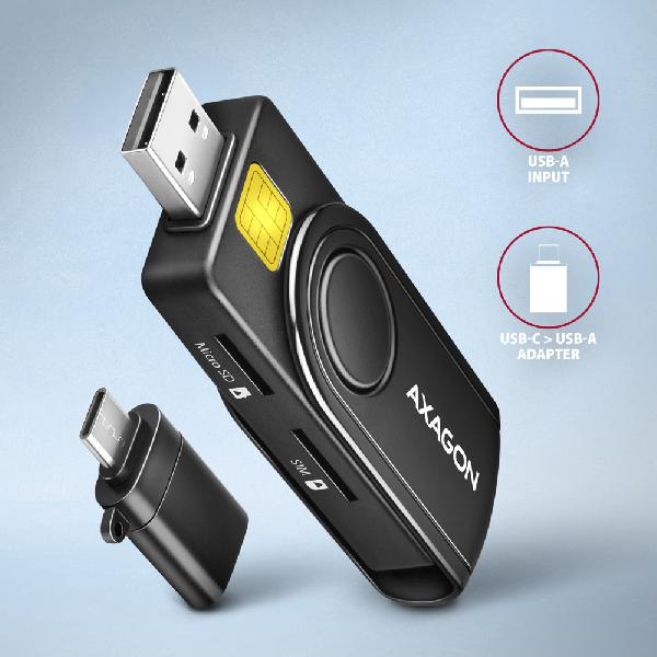 AXAGON CRE-SMP2A USB Smart card & SD/microSD/SIM card PocketReader