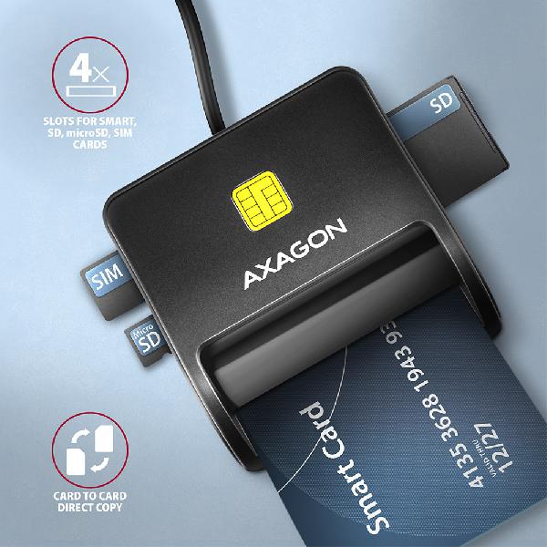 AXAGON CRE-SM3SD USB Smart card & SD/microSD/SIM card FlatReader