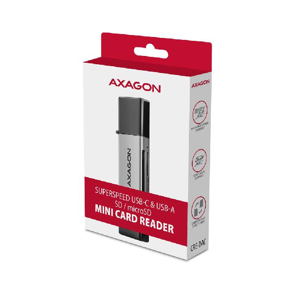 AXAGON CRE-DAC USB-C + USB-A 5 Gbps MINI card reader 2-slot & lun SD/microSD, UHS-I