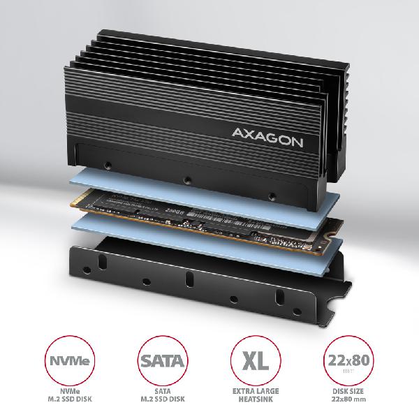 AXAGON CLR-M2XL ALU Heatsink for double-sided M.2 SSD, height 36mm