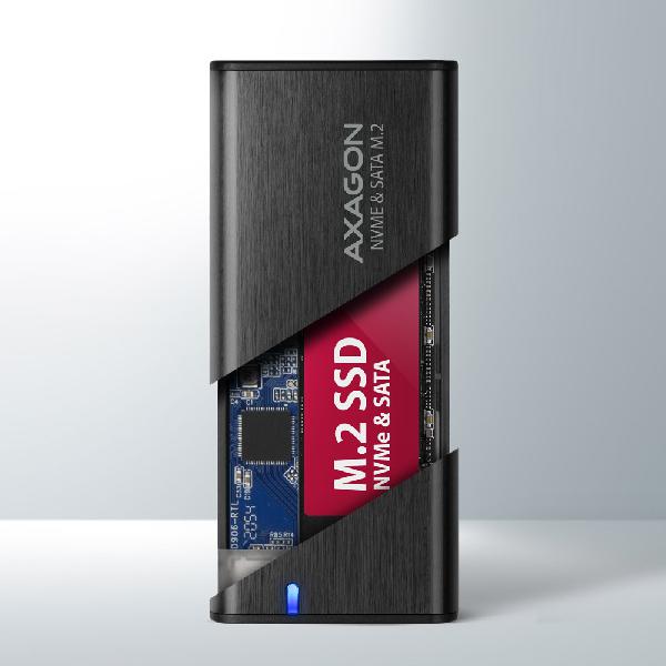 AXAGON EEM2-SB2 USB-C 3.2 Gen 2 - M.2 NVMe & SATA SSD screwless RAW box BLACK