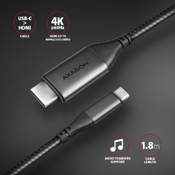 AXAGON RVC-HI2MC USB-C -> HDMI 2.0a cable 1.8m, 4K/60Hz HDR10 *USBC *HDMIM