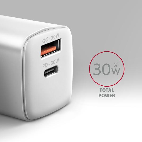 AXAGON ACU-PQ30W Sil Wall charger 30W, 2x port (USB-A + USB-C), PD3.0/PPS/QC4+/AFC/Apple