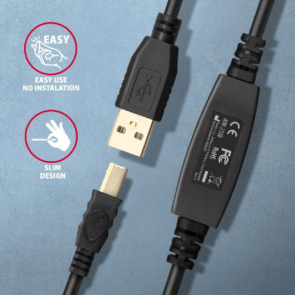 AXAGON ADR-210B USB 2.0 A-M -> B-M active connecting/repeater cable 10m