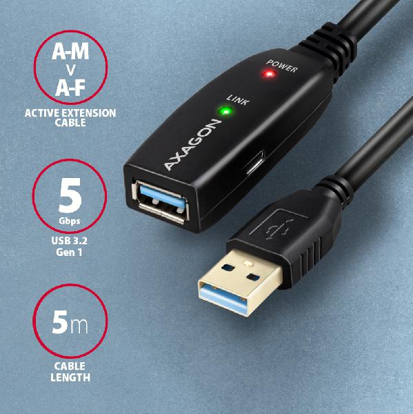 AXAGON ADR-305 USB 3.2 Gen 1 A-M -> A-F active extension/repeater cable 5m