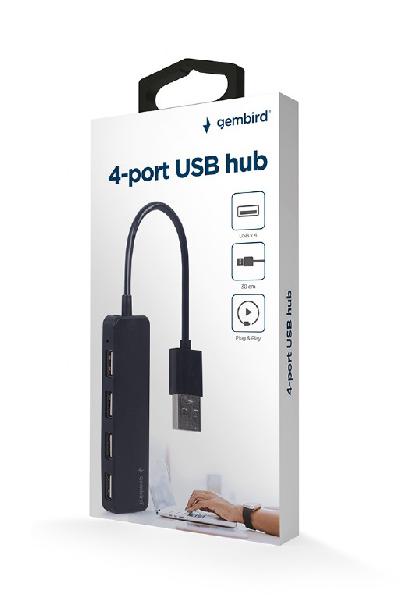 Gembird 4 poorts USB 2.0 hub, 30 cm kabel, zwart