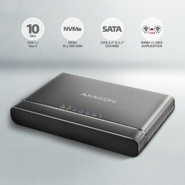 AXAGON ADSA-CC USB-C 10Gbps - NVMe M.2 SSD & SATA 2.5 /3.5 SSD/HDD CLONE MASTER 2