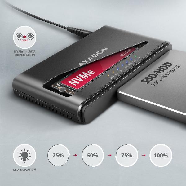 AXAGON ADSA-CC USB-C 10Gbps - NVMe M.2 SSD & SATA 2.5 /3.5 SSD/HDD CLONE MASTER 2
