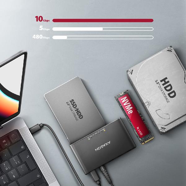 AXAGON ADSA-CC USB-C 10Gbps - NVMe M.2 SSD & SATA 2.5 /3.5 SSD/HDD CLONE MASTER 2