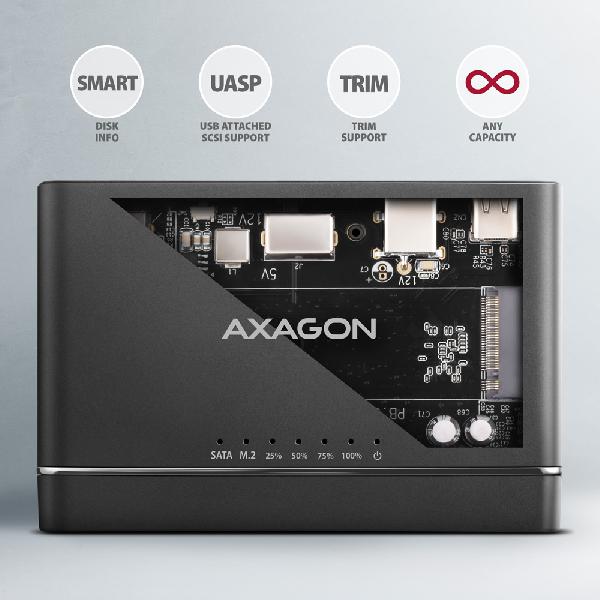 AXAGON ADSA-CC USB-C 10Gbps - NVMe M.2 SSD & SATA 2.5 /3.5 SSD/HDD CLONE MASTER 2