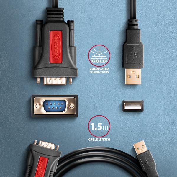 AXAGON ADS-1PSN USB-A 2.0 - serial RS-232 DB9-M Prolific adapter / cable 1.5m