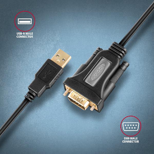AXAGON ADS-1PQN USB-A 2.0 - serial RS-232 DB9-M FTDI adapter / cable 1.5m