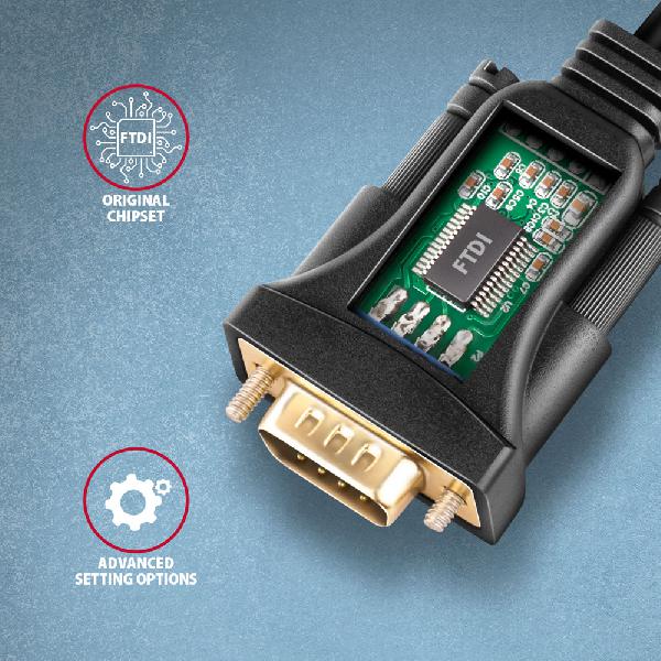AXAGON ADS-1PQN USB-A 2.0 - serial RS-232 DB9-M FTDI adapter / cable 1.5m