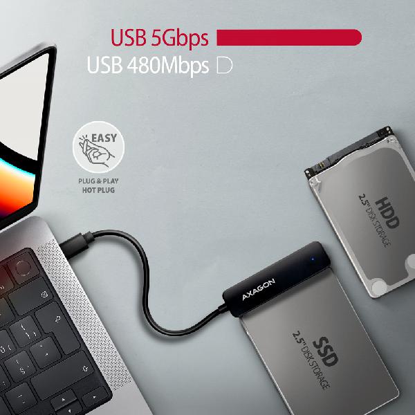 AXAGON ADSA-FP2C USB-C 5Gbps - SATA 6G, 2.5 SSD/HDD SLIM adapter