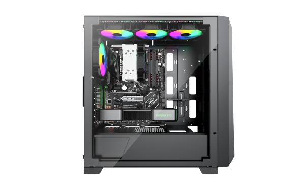 Xilence Xilent X Black, ATX tempered glass window, mesh front case, 3 x 120 mm ARGB front fan and 1 x 120 mm PWM rear fan included