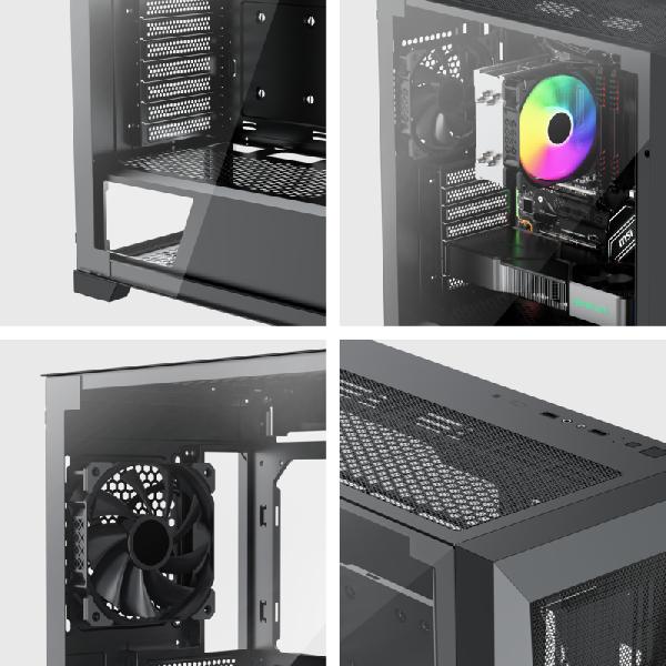 Xilence Xilent X Black, ATX tempered glass window, mesh front case, 3 x 120 mm ARGB front fan and 1 x 120 mm PWM rear fan included